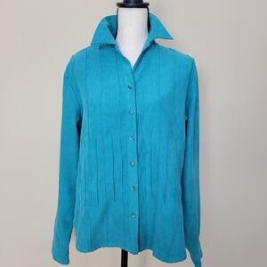 EUC Lemon Grass Studio Size L Microfiber Button Blouse Top Long Sleeve